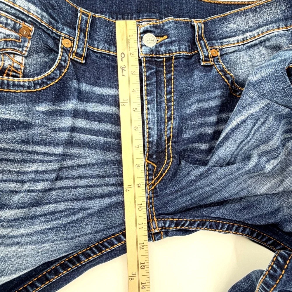 True Religion Skinny Flap Jeans Mens 40 Blue Dark Wash Excellent Horseshoe Flap